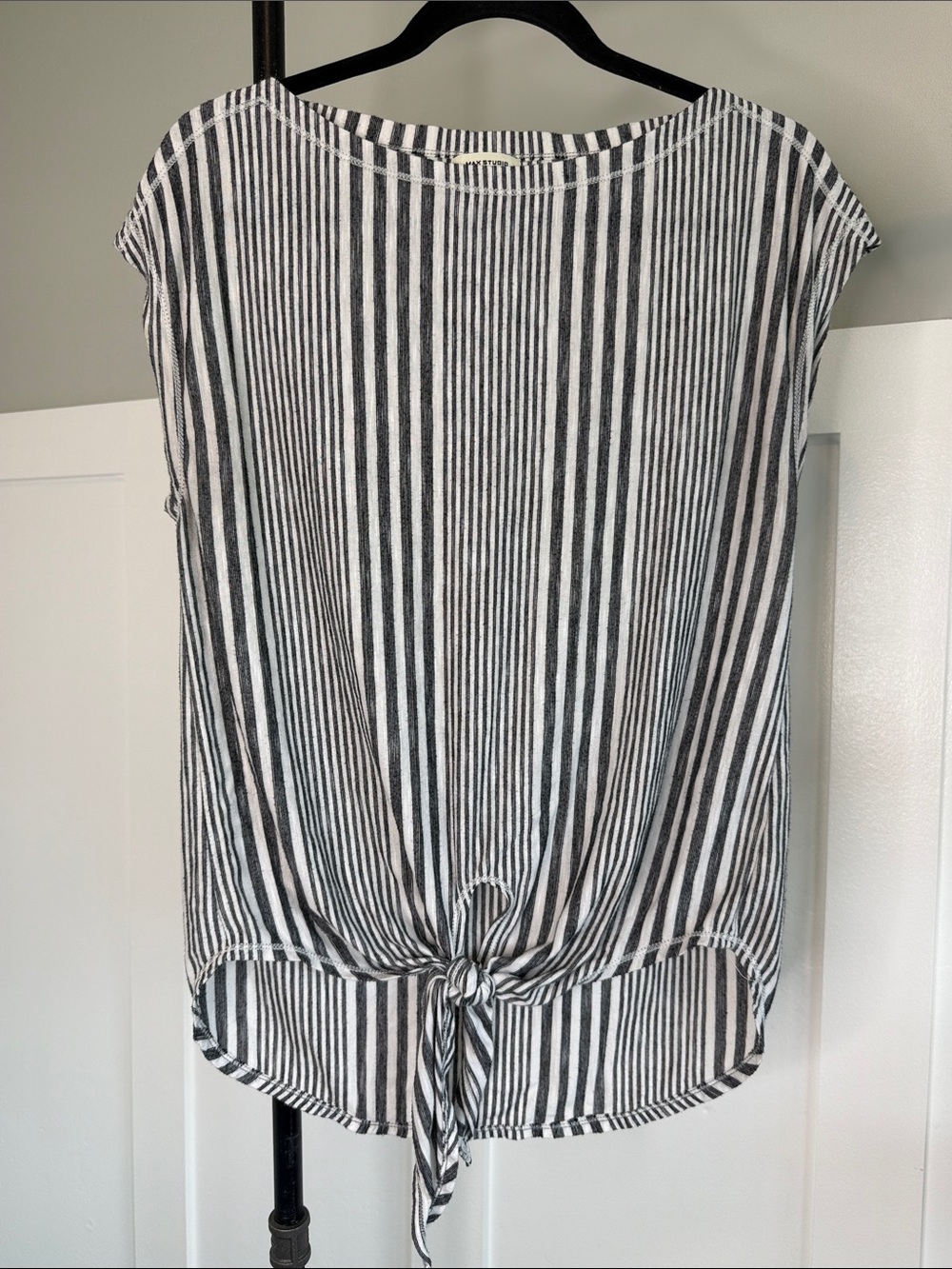 Max Studio Black and White Striped Tie-Front Blouse